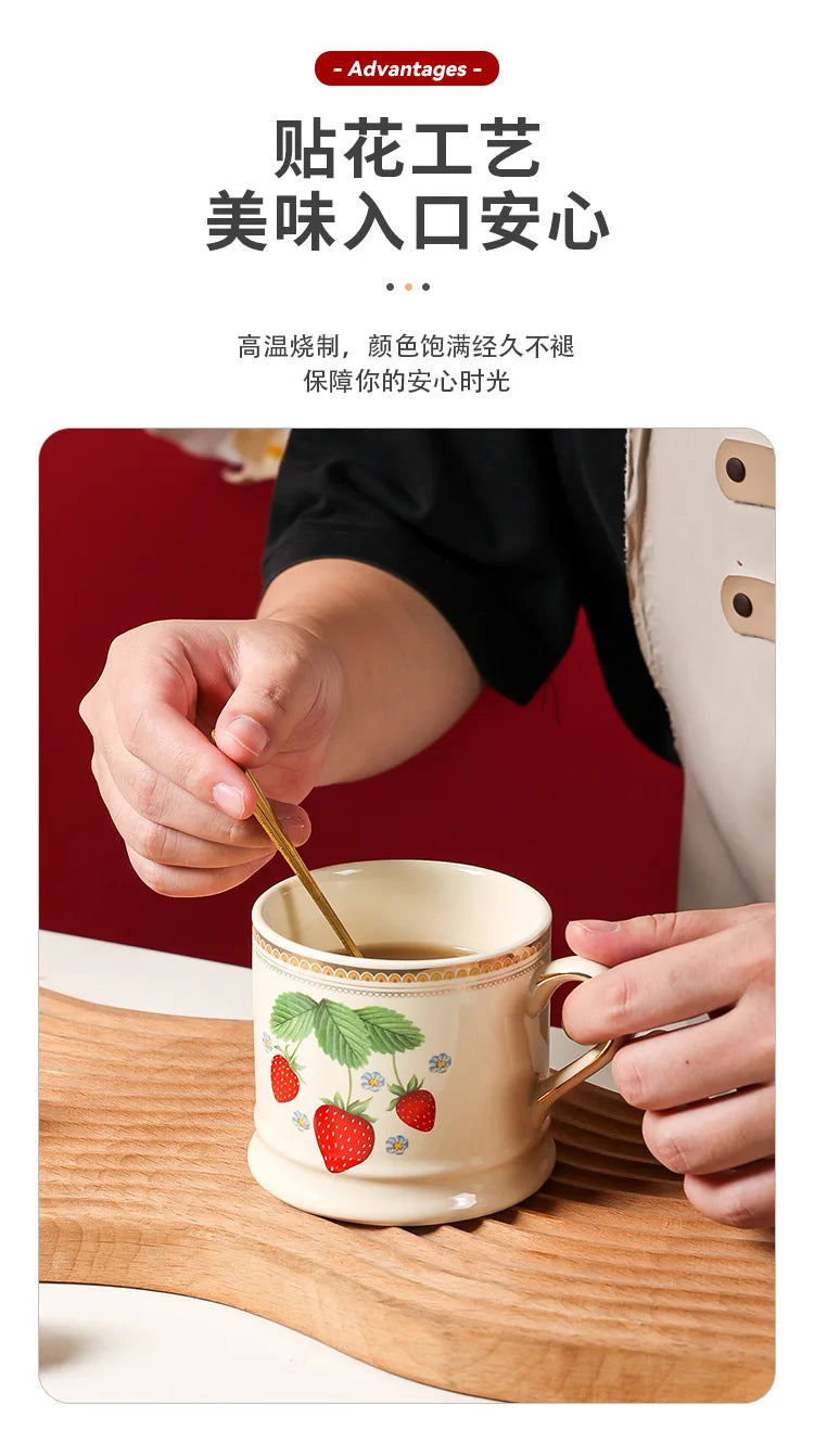 "Parisian Cafe" Hand-Painted Gold-Rimmed Strawberry Mug
