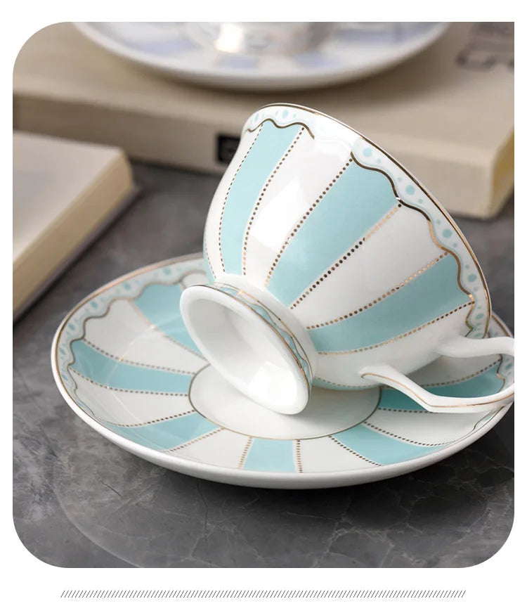 "Gilded Era" Hand-Drawn Gold Bone China Mug & Saucer Set