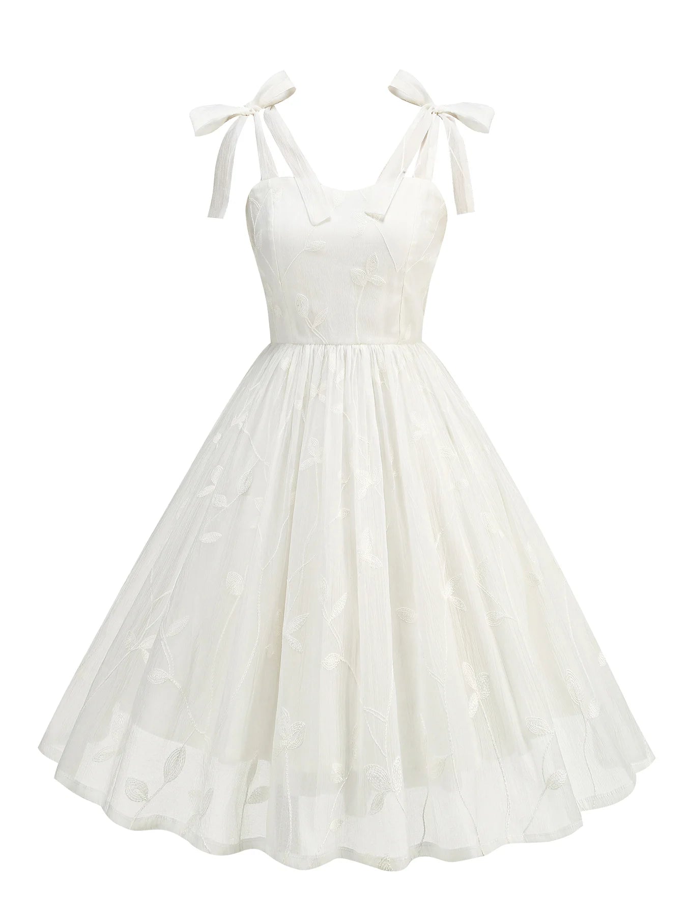 Embroidered Tie Strap Tulle Dress