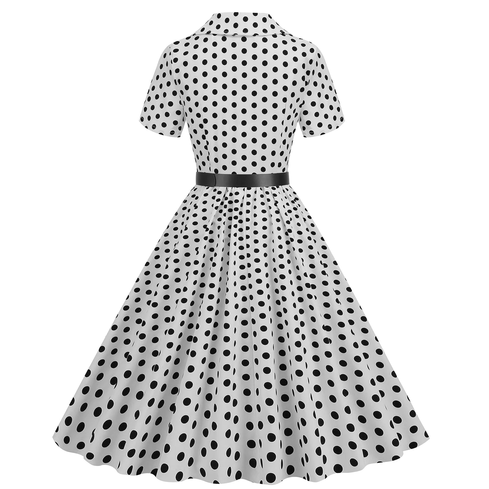 Women Vintage Polka Dots Dress Retro Elegant V-Neck Office Cocktail Tea Party 1950s 40s Swing Dress Summer Dress Short Sleeves