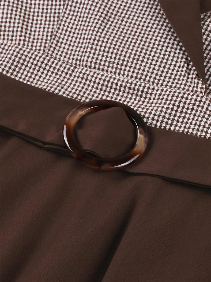 Gingham Collar Belted Fit & Flare Dress