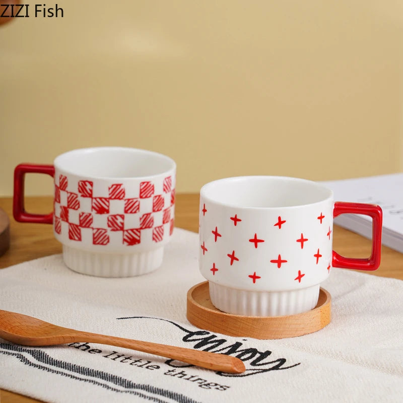 Gilded Era Polka Dot Ceramic Coffee Cup & Saucer Set