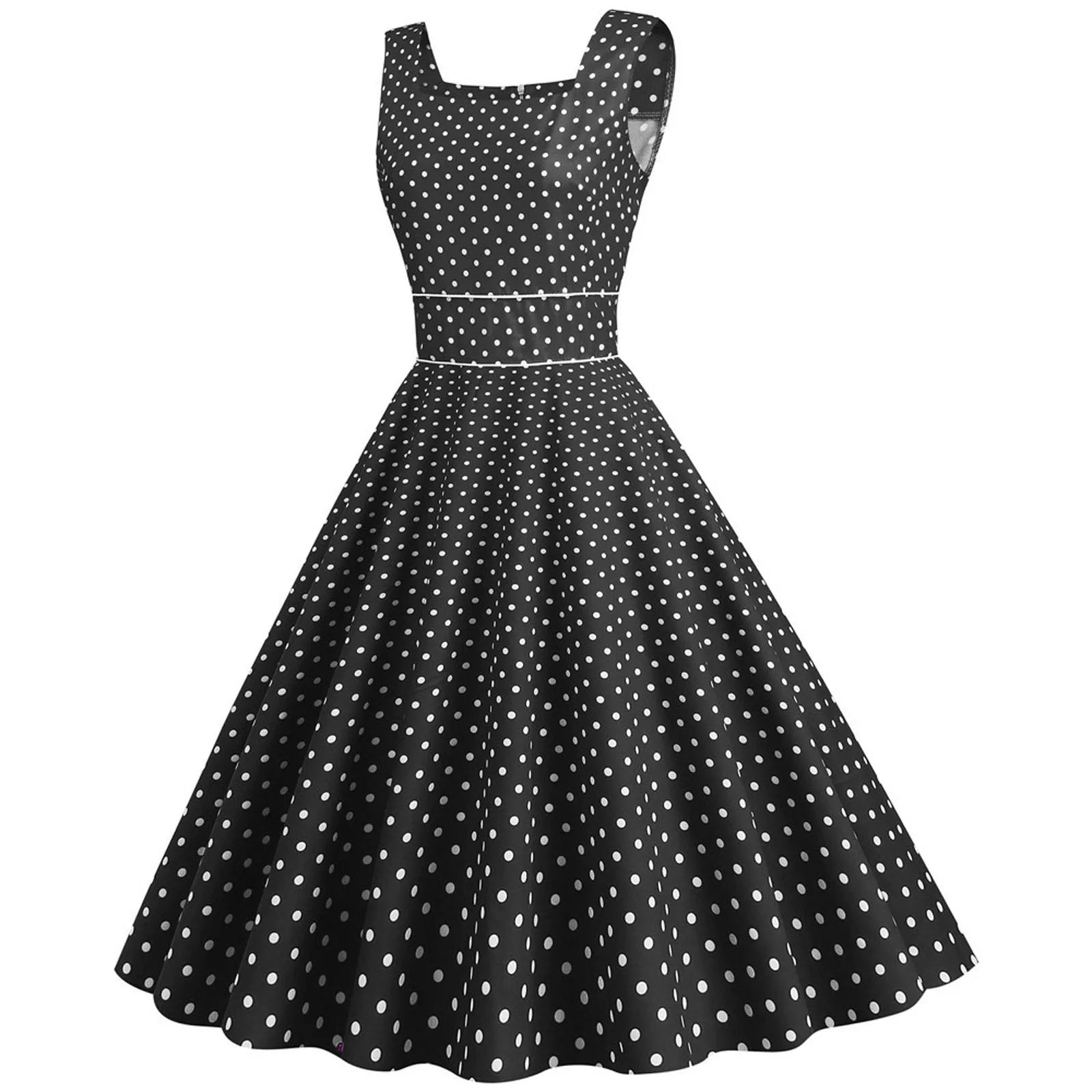 Sleeveless Polka Dot Fit and Flare Midi Dress