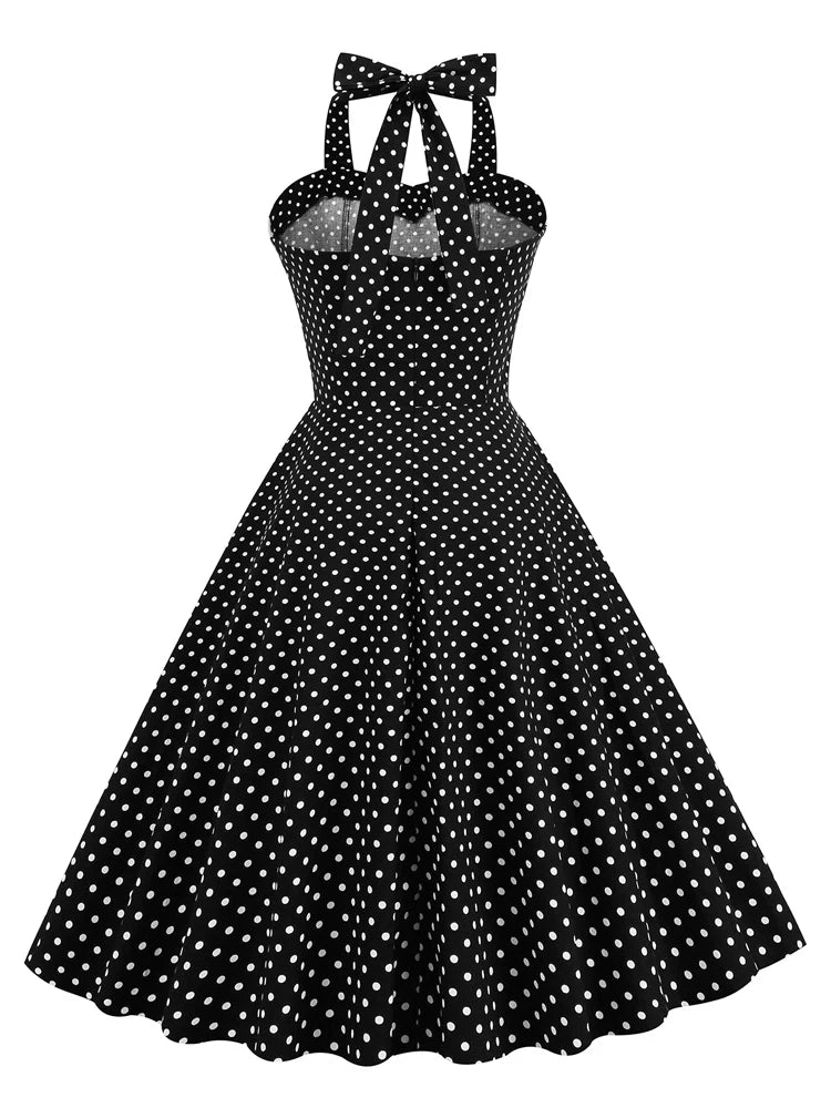 Halter Polka Dot Sweetheart Fit & Flare Dress