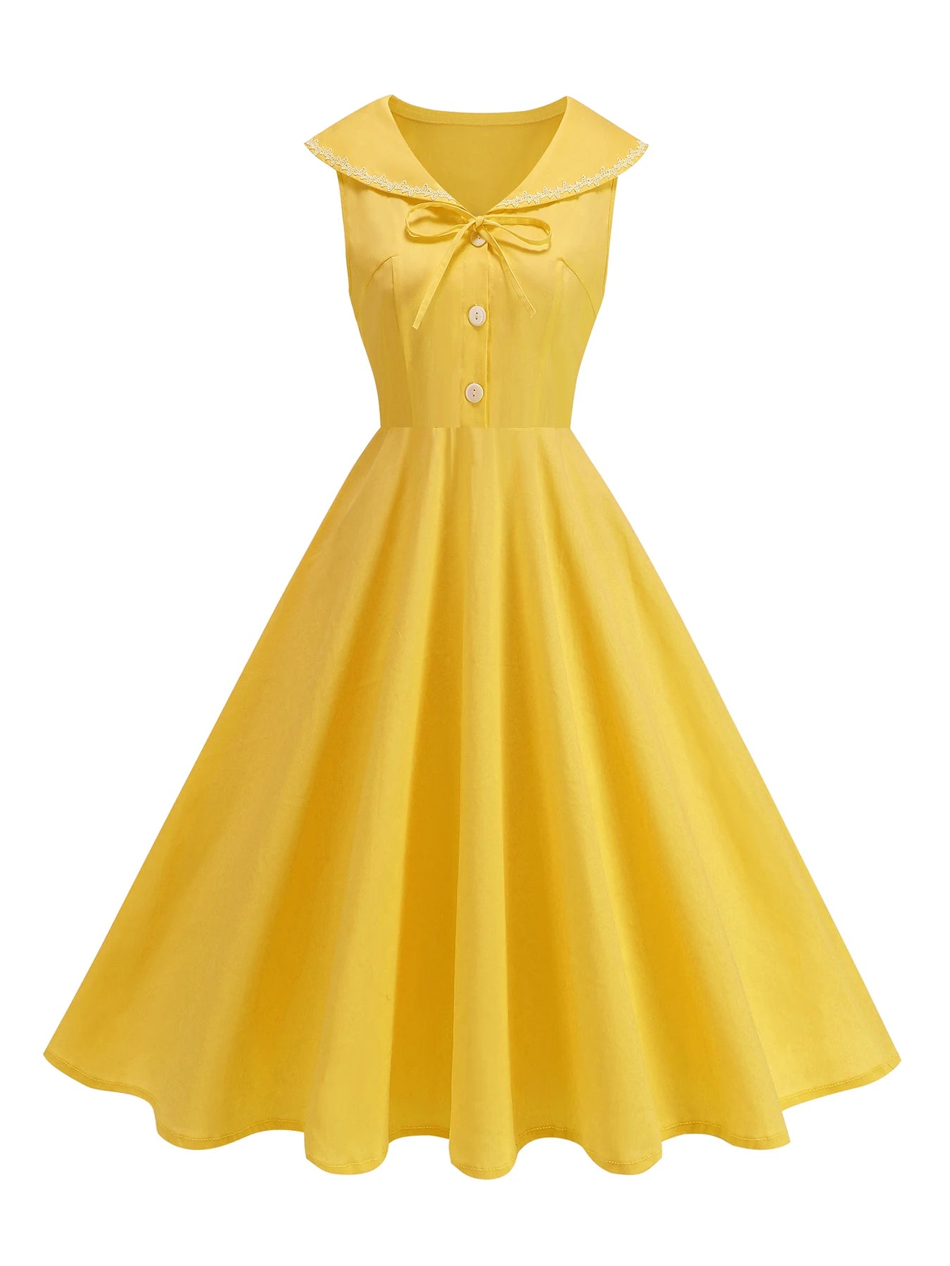 Sailor Collar Sleeveless Midi Dress with Button Front
