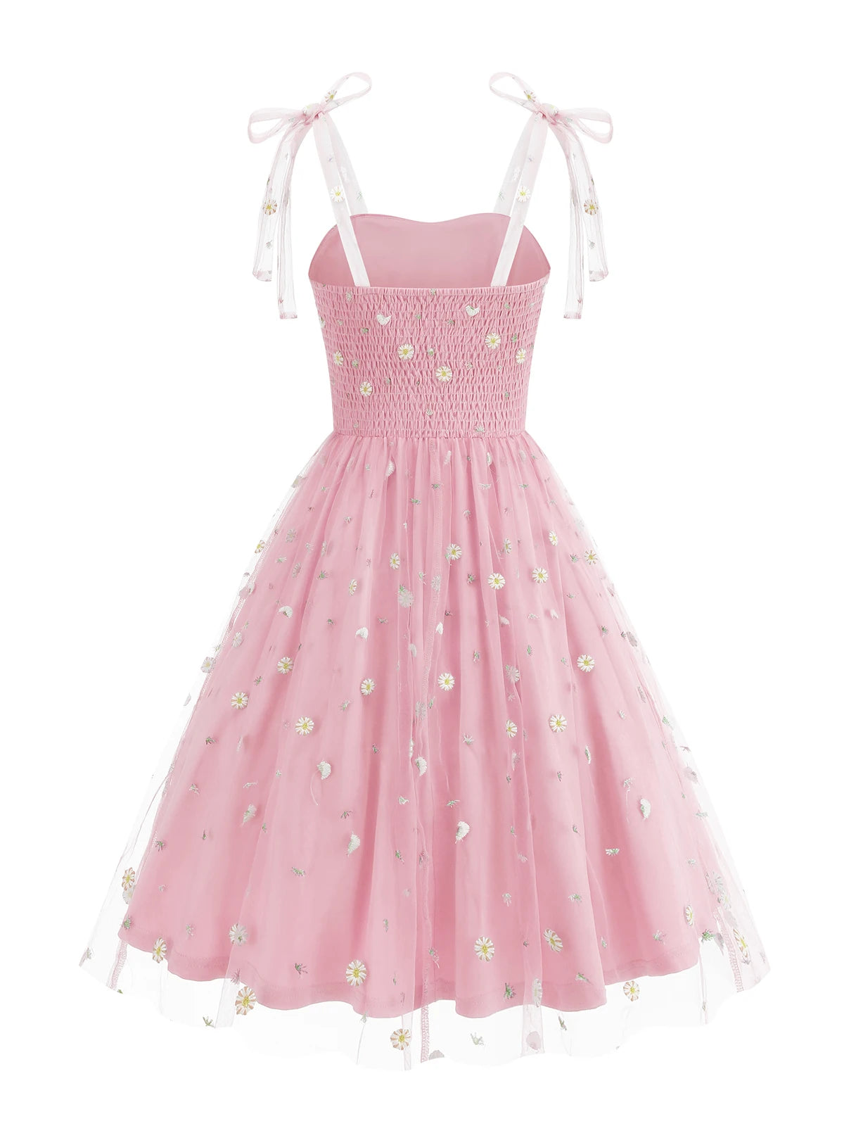 Embroidered Floral Tie Strap Midi Dress with Sheer Overlay