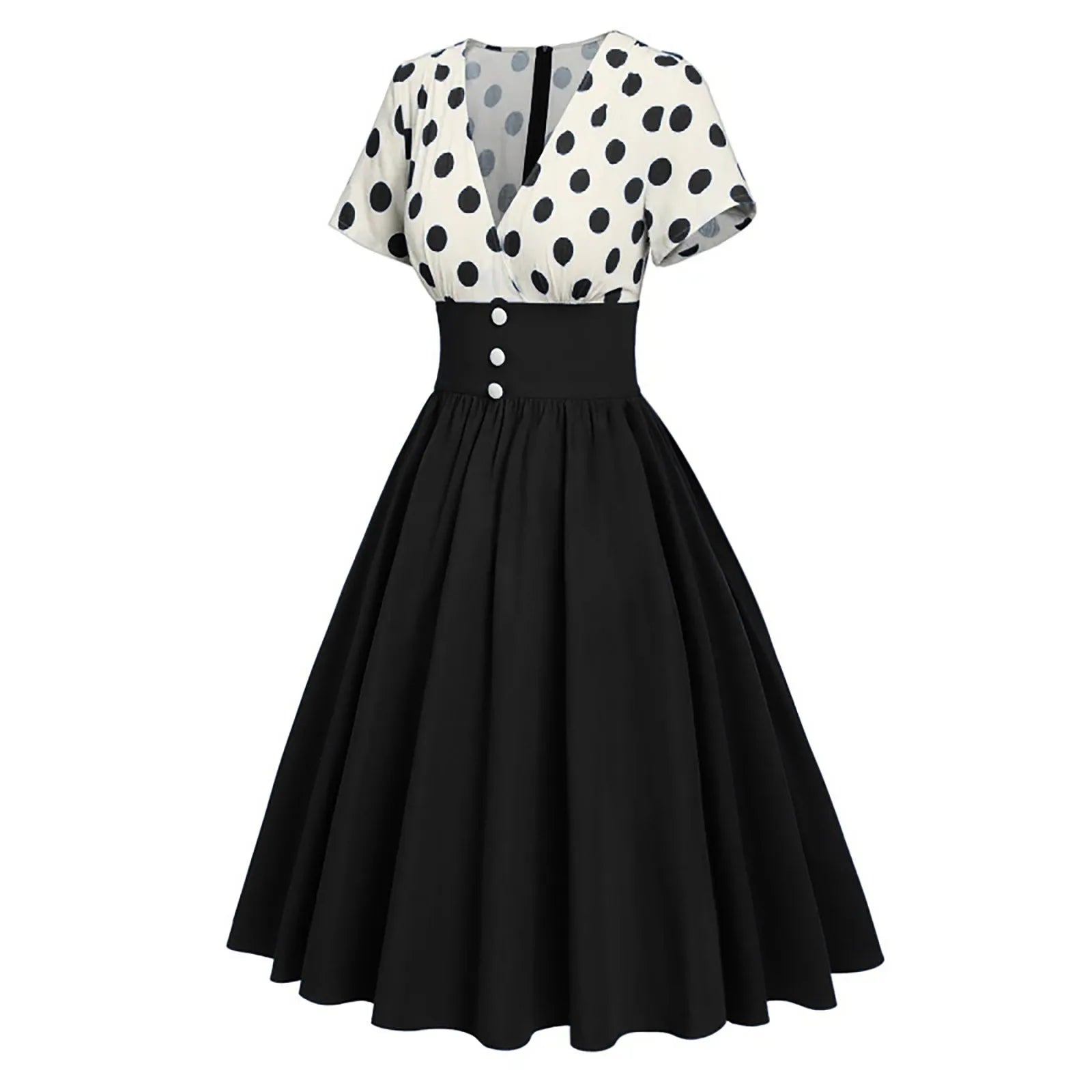 V Neck Polka Dot Fit and Flare Dress