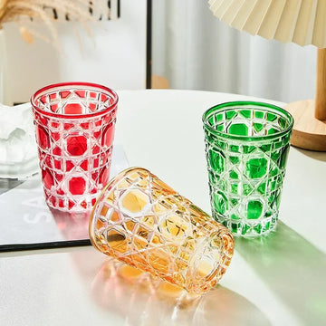 "Mad Men Era" Geometric Carved Plaid Whiskey Glass (360ml)