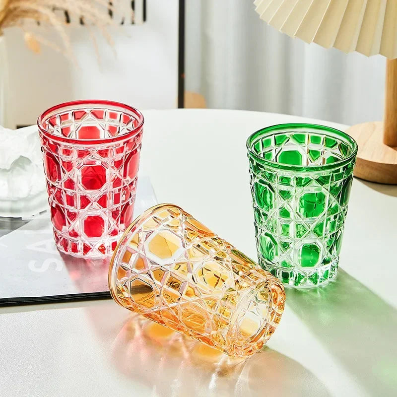 "Mad Men Era" Geometric Carved Plaid Whiskey Glass (360ml)