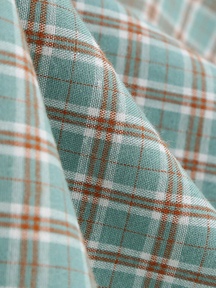 Plaid Wrap Collar Belted Fit & Flare Dress
