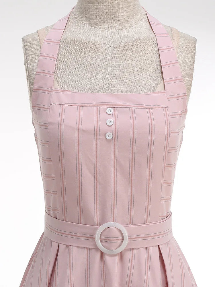 Striped Halter Belted Midi Dress