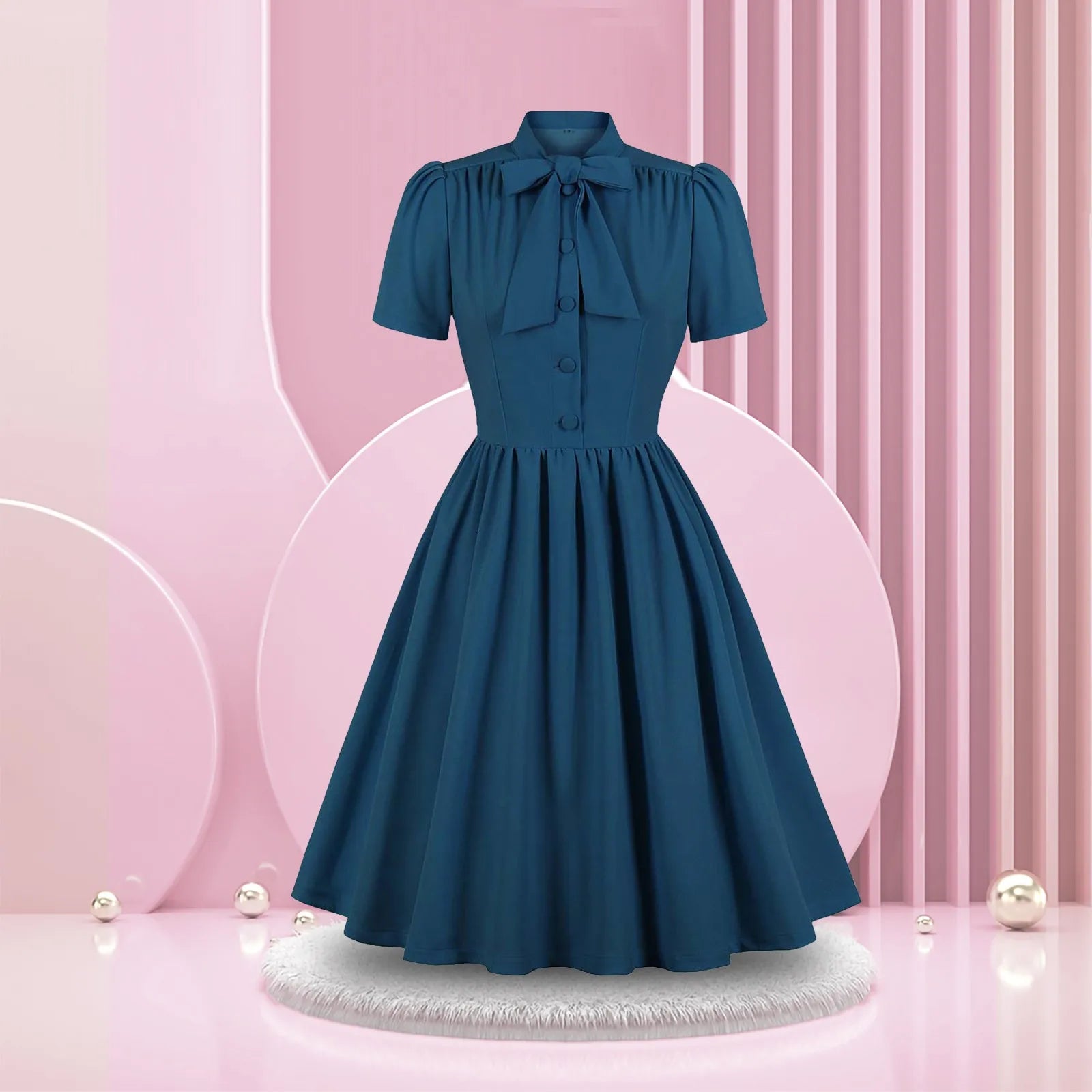 Short Sleeve Button Front Midi Dress with Neck Tie