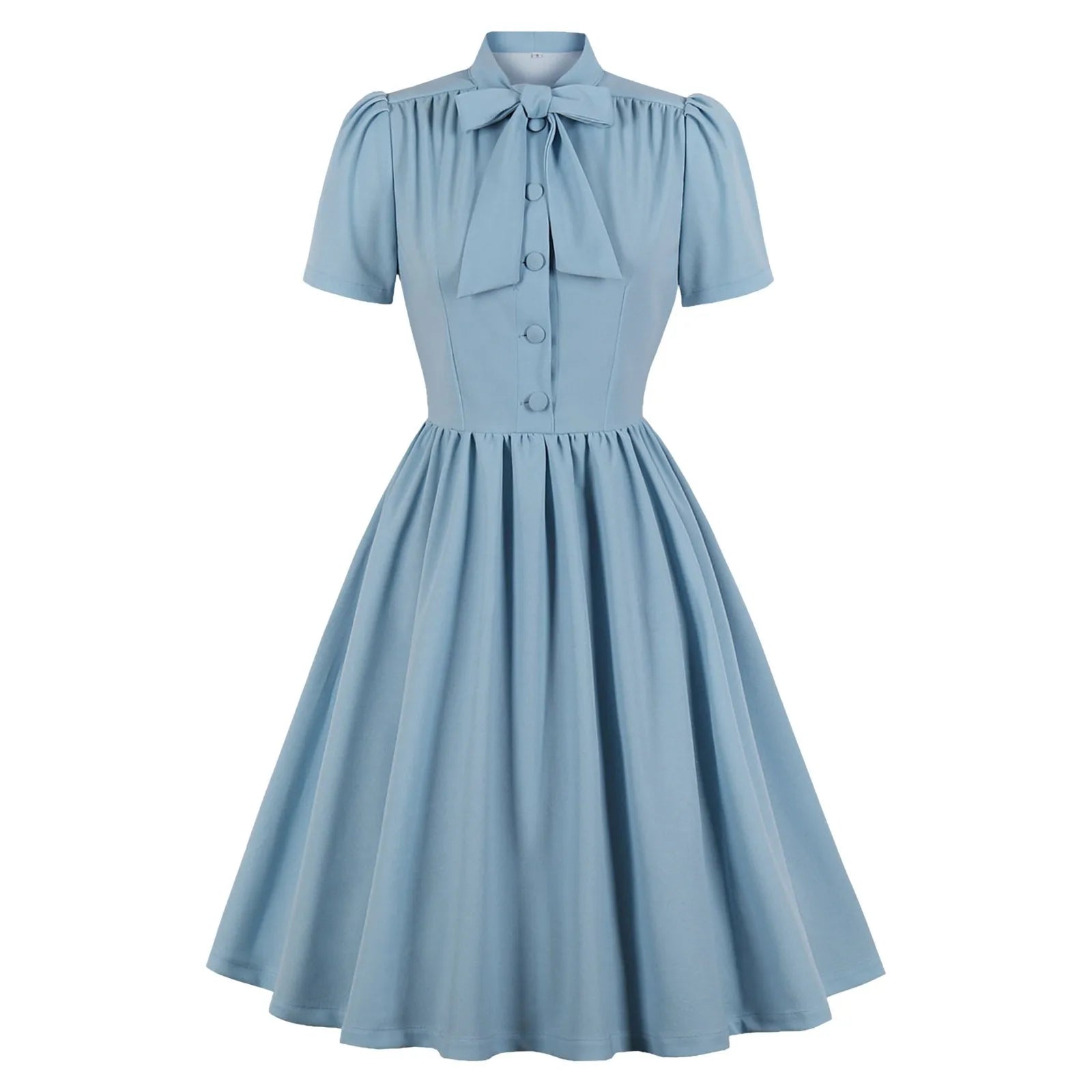 Short Sleeve Button Front Midi Dress with Neck Tie