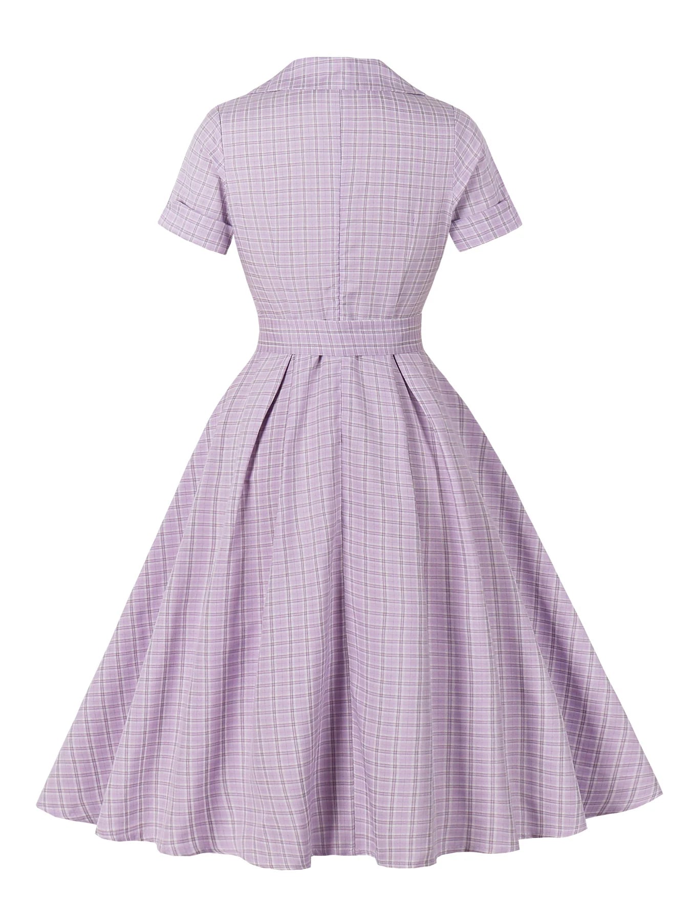 Plaid Square Neck Belted Midi Dress