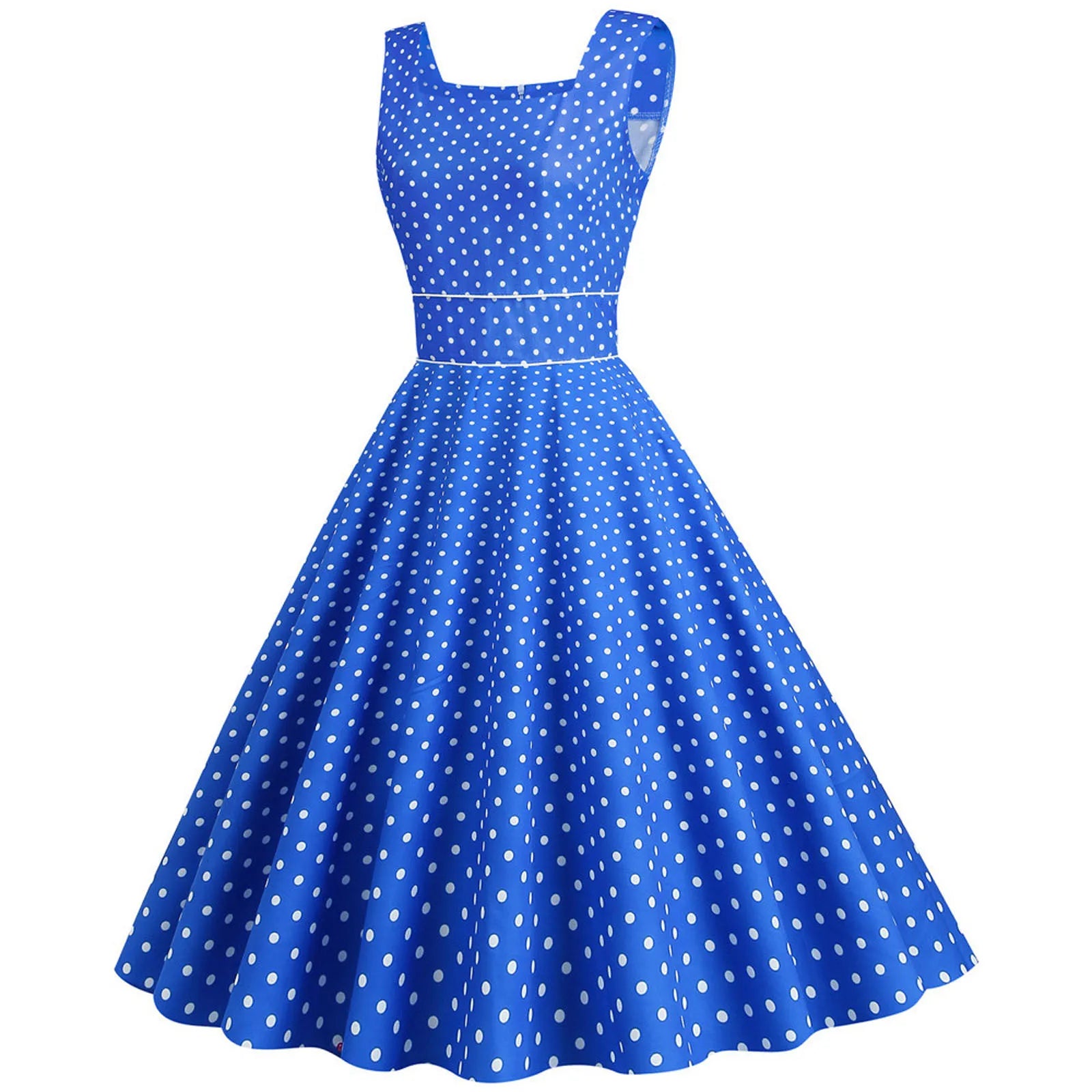 Sleeveless Polka Dot Fit and Flare Midi Dress