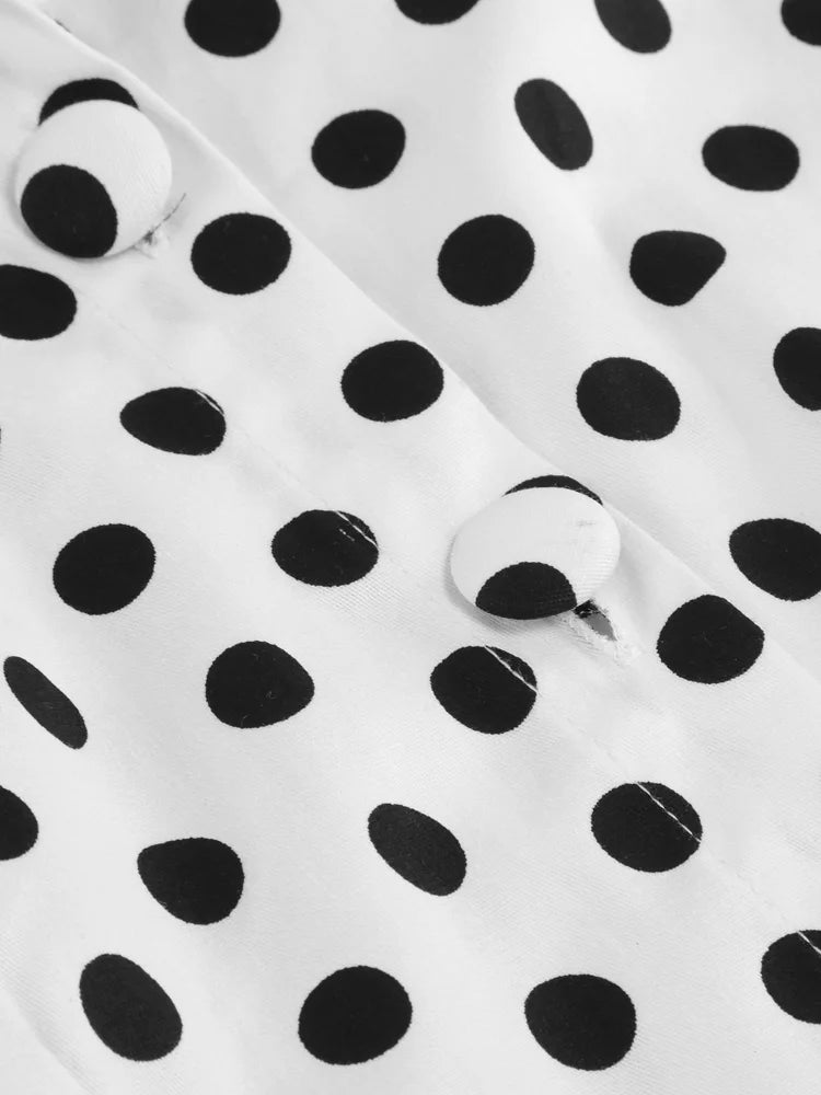 Sleeveless Polka Dot Button Front Midi Dress