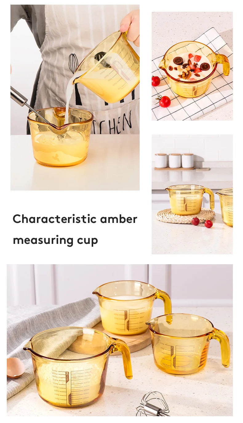 Retro Amber Borosilicate Glass Measuring & Baking Cup (500ml)