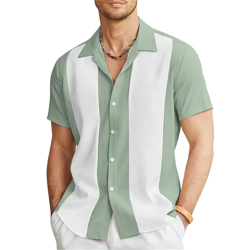 Men’s Short Sleeve Contrast Panel Button Front Shirt