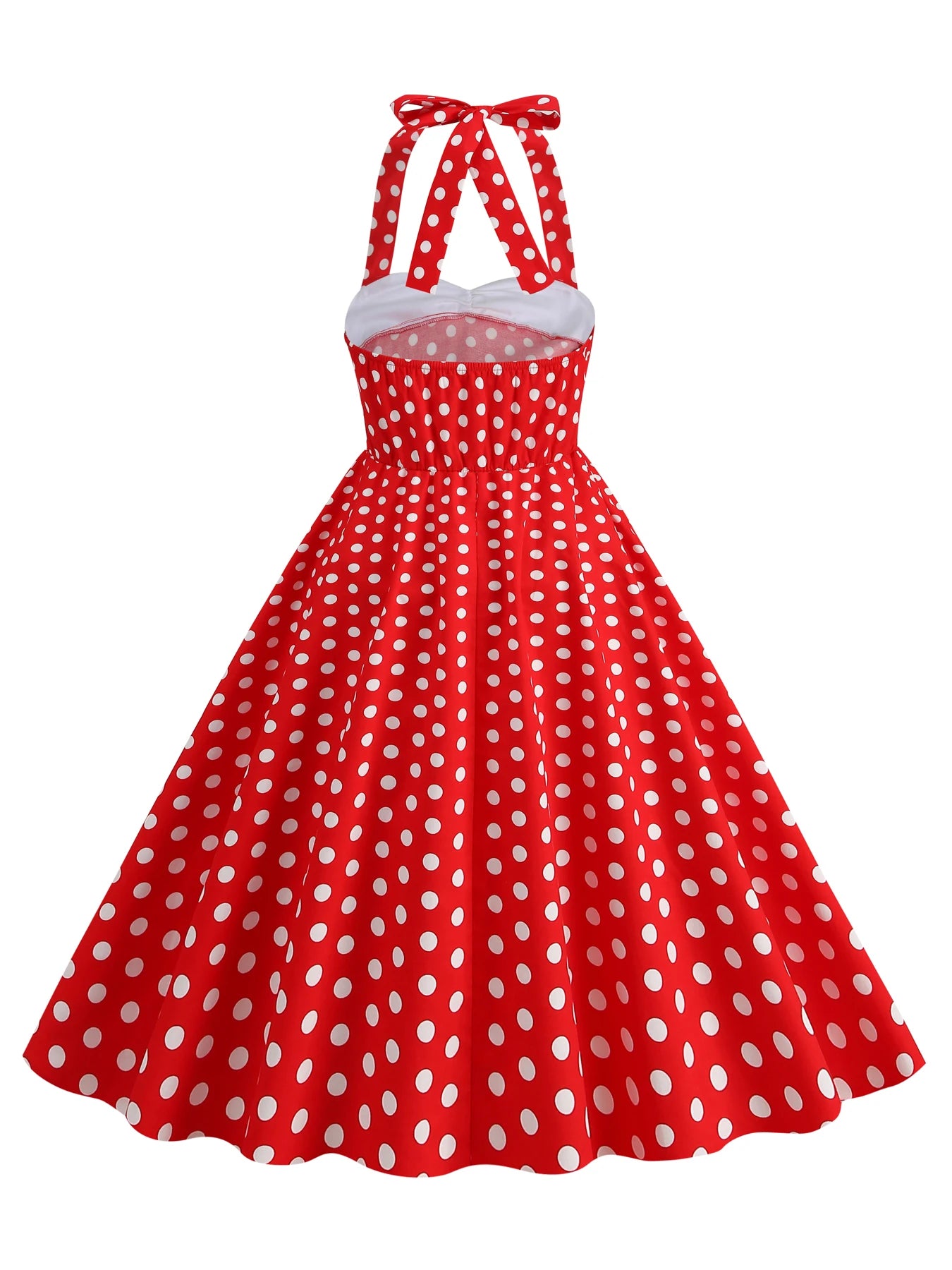 Polka Dot Halter Midi Dress with Contrast Bodice