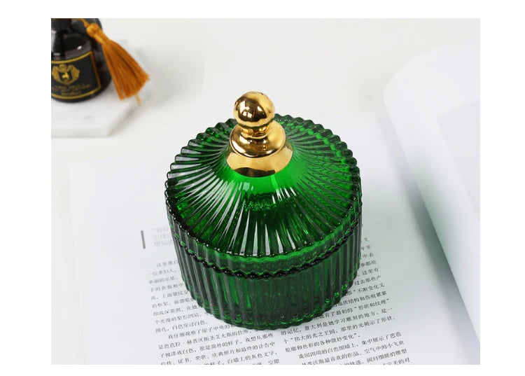 "Emerald Regency" Embossed Green Glass Jewelry & Candy Box