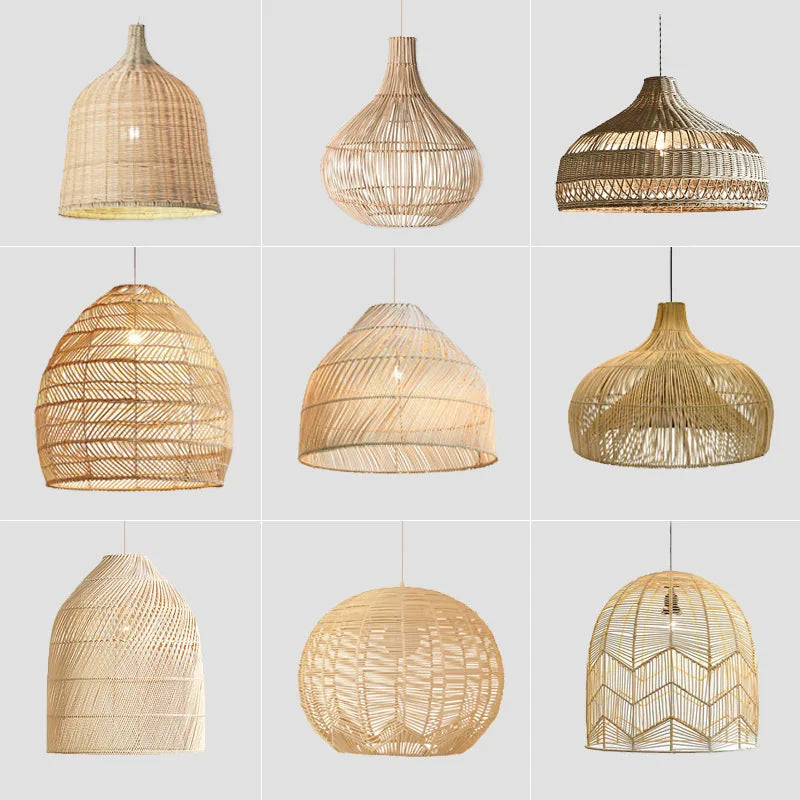 Chinese Creative Hand-Woven Rattan Art LED Pendant Lamp - Retro Decorative Lighting for Restaurants, Hotels, Study Rooms, Hallways, and Rural Decor