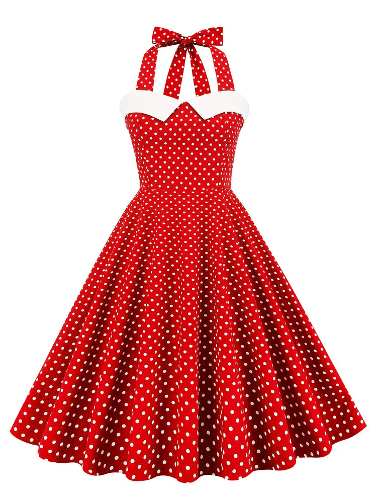 Halter Polka Dot Sweetheart Fit & Flare Dress