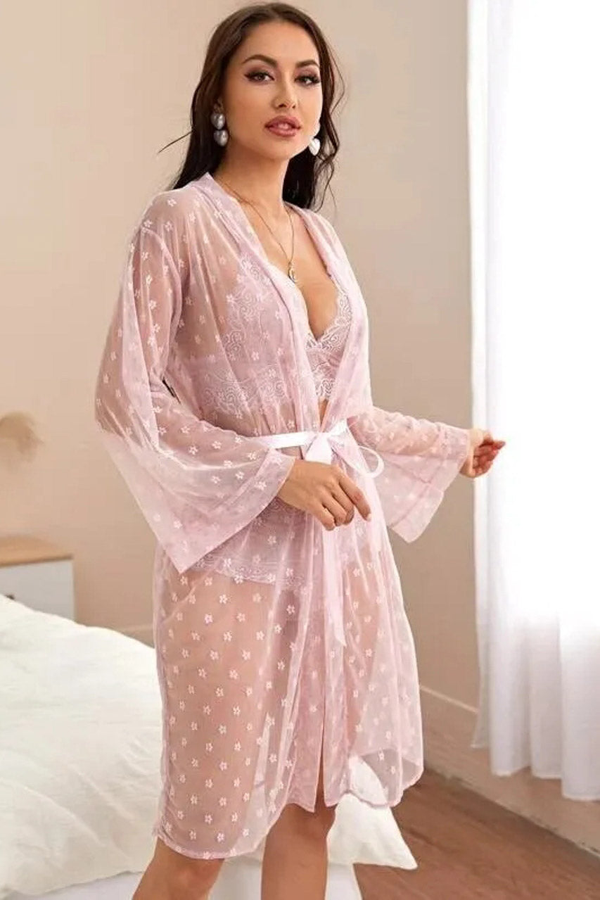 French Dot Mesh Robe and Bra Set