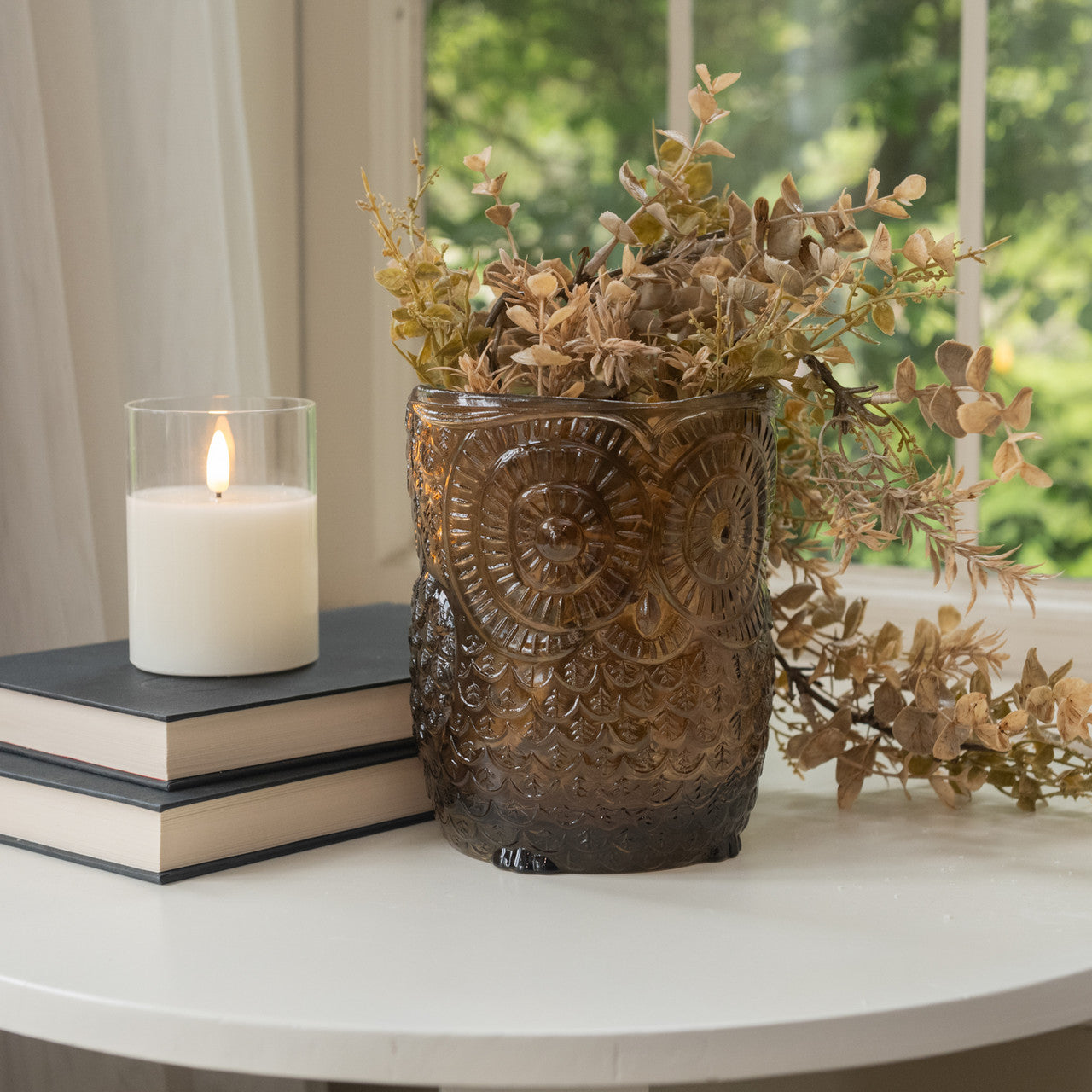 Brown Glass Owl Vase
