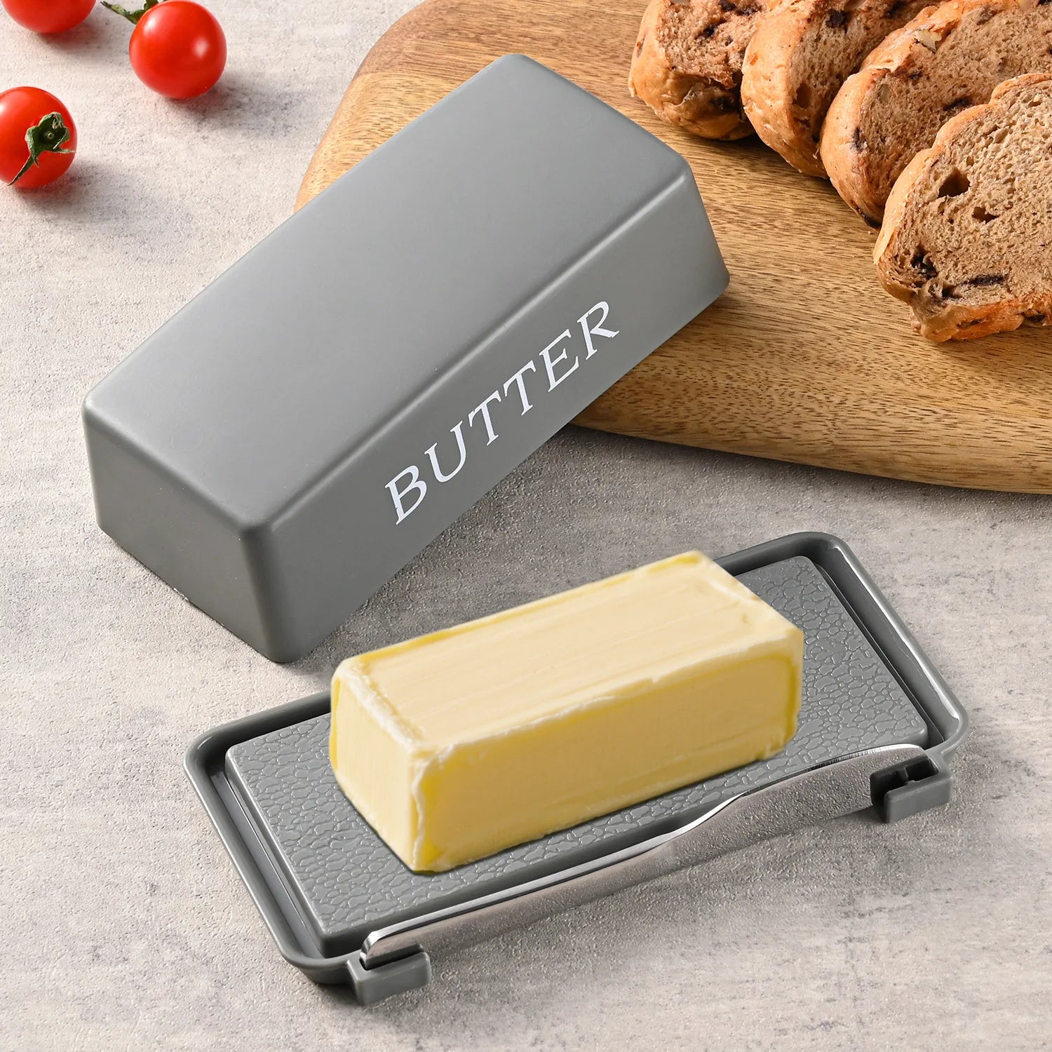 Retro Bistro Sealed Butter Box & Built-In Slicer Knife
