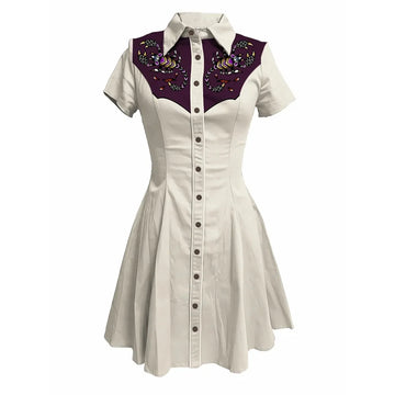Short Sleeve Western-Style Button-Front Shirt Dress with Scorpion Yoke Graphic