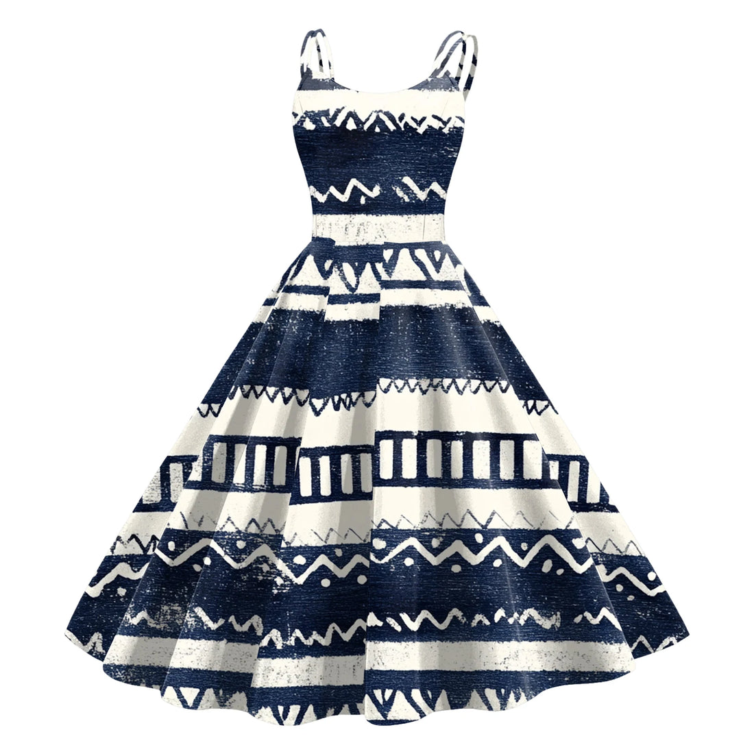 Geometric Print Spaghetti Strap Midi Dress