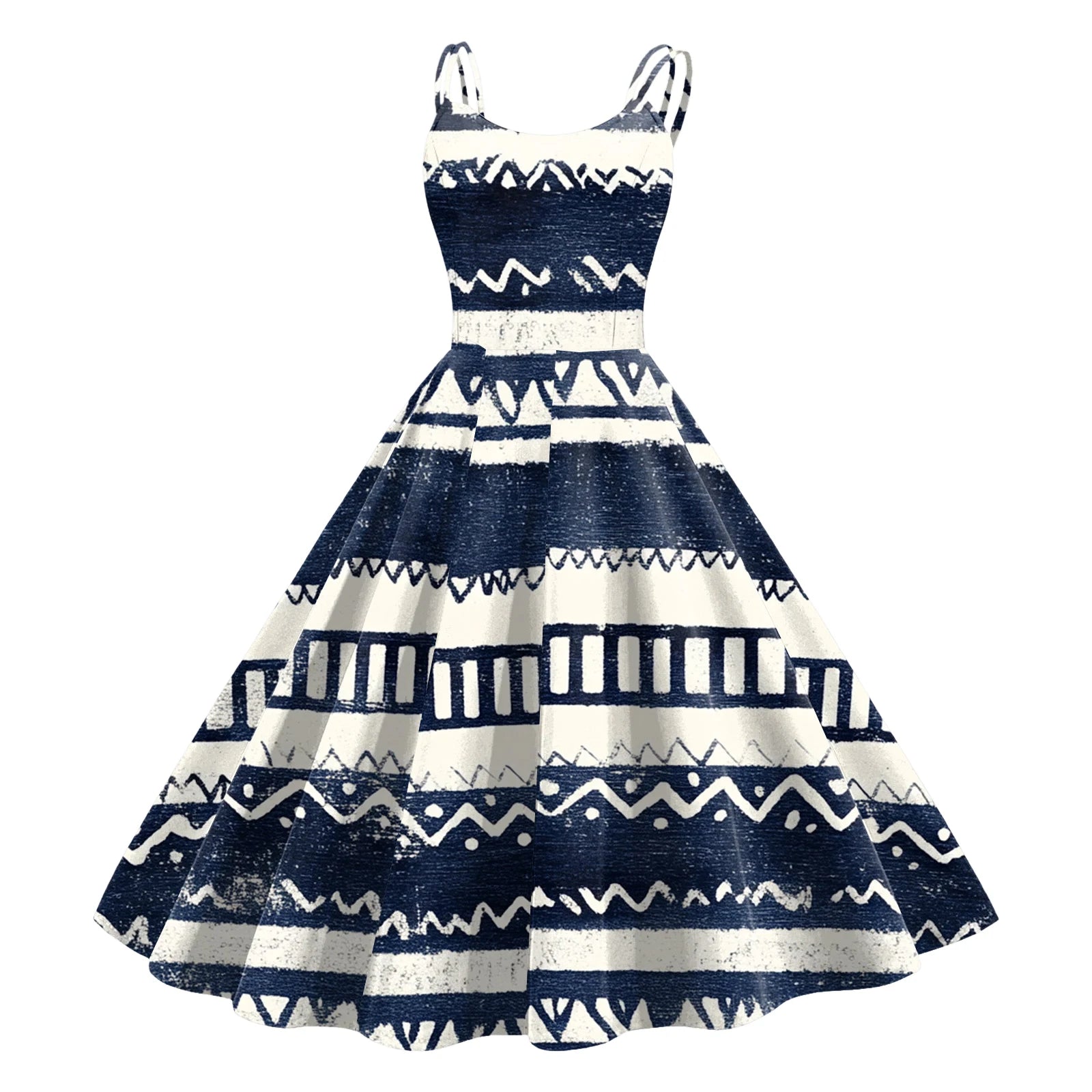 Geometric Print Spaghetti Strap Midi Dress
