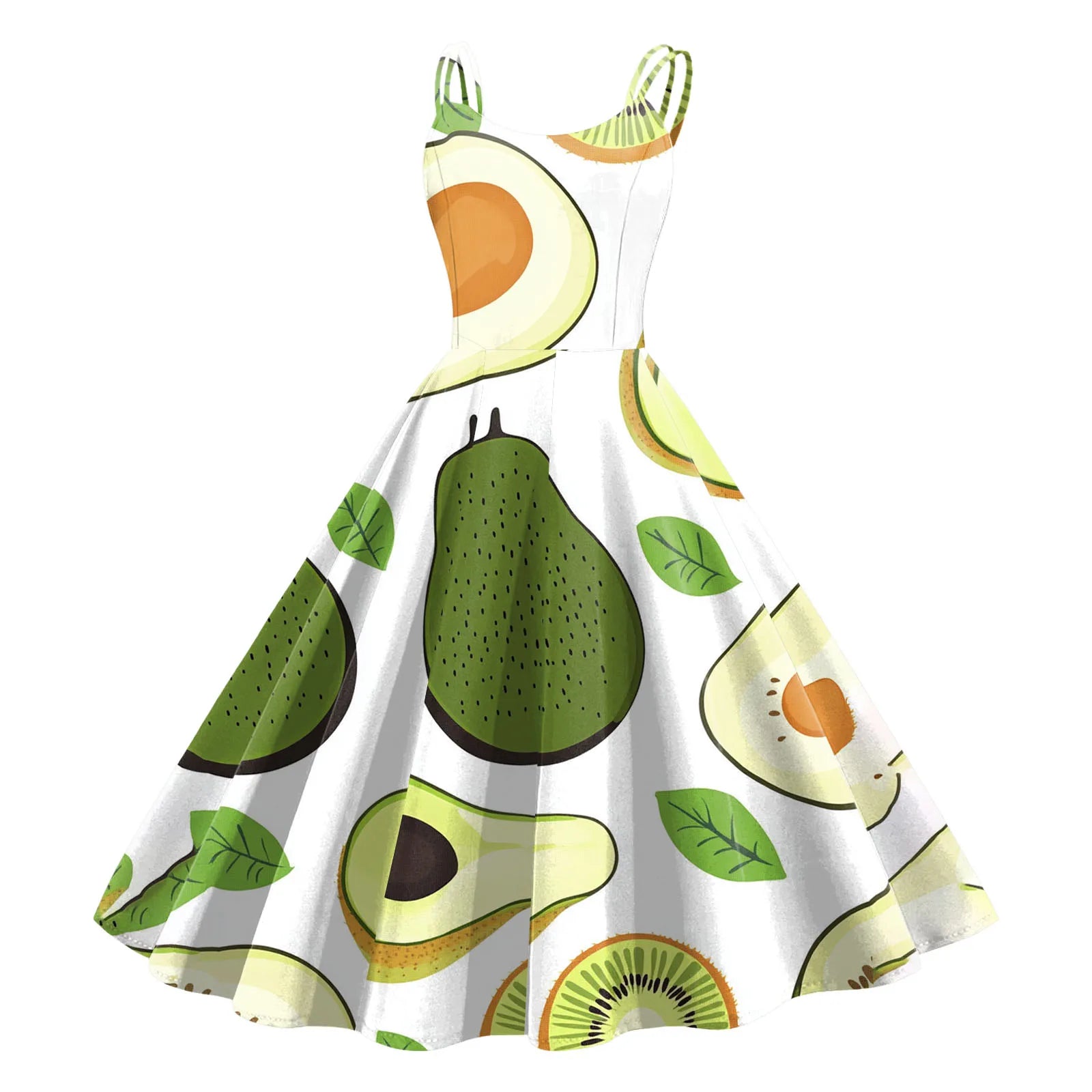 Fruit Print Spaghetti Strap Midi Dress