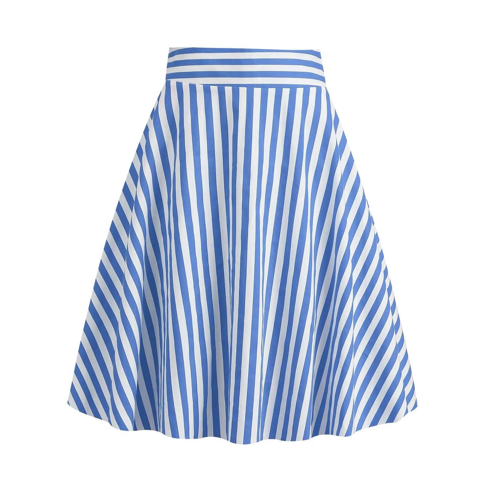 High Waist Vertical Stripe A Line Midi Skirt