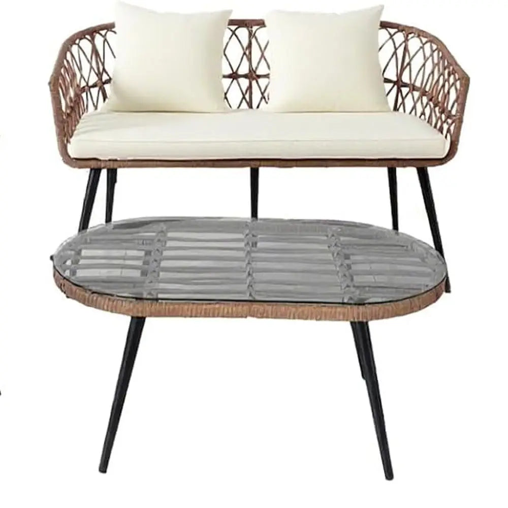 Mid-Century Lattice Woven Patio Conversation Set