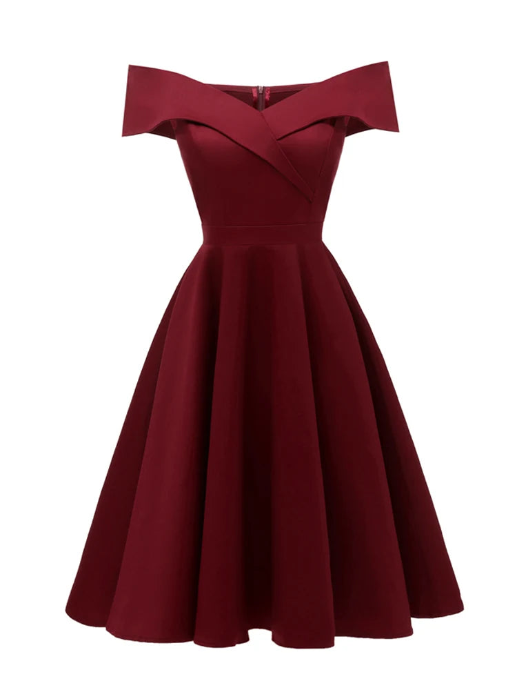 Off-Shoulder Wrap Bodice Fit & Flare Dress
