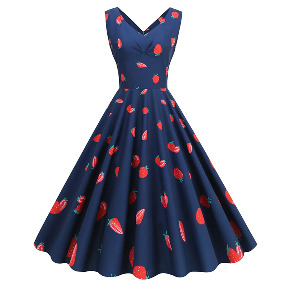 Strawberry Print Sleeveless Midi Dress