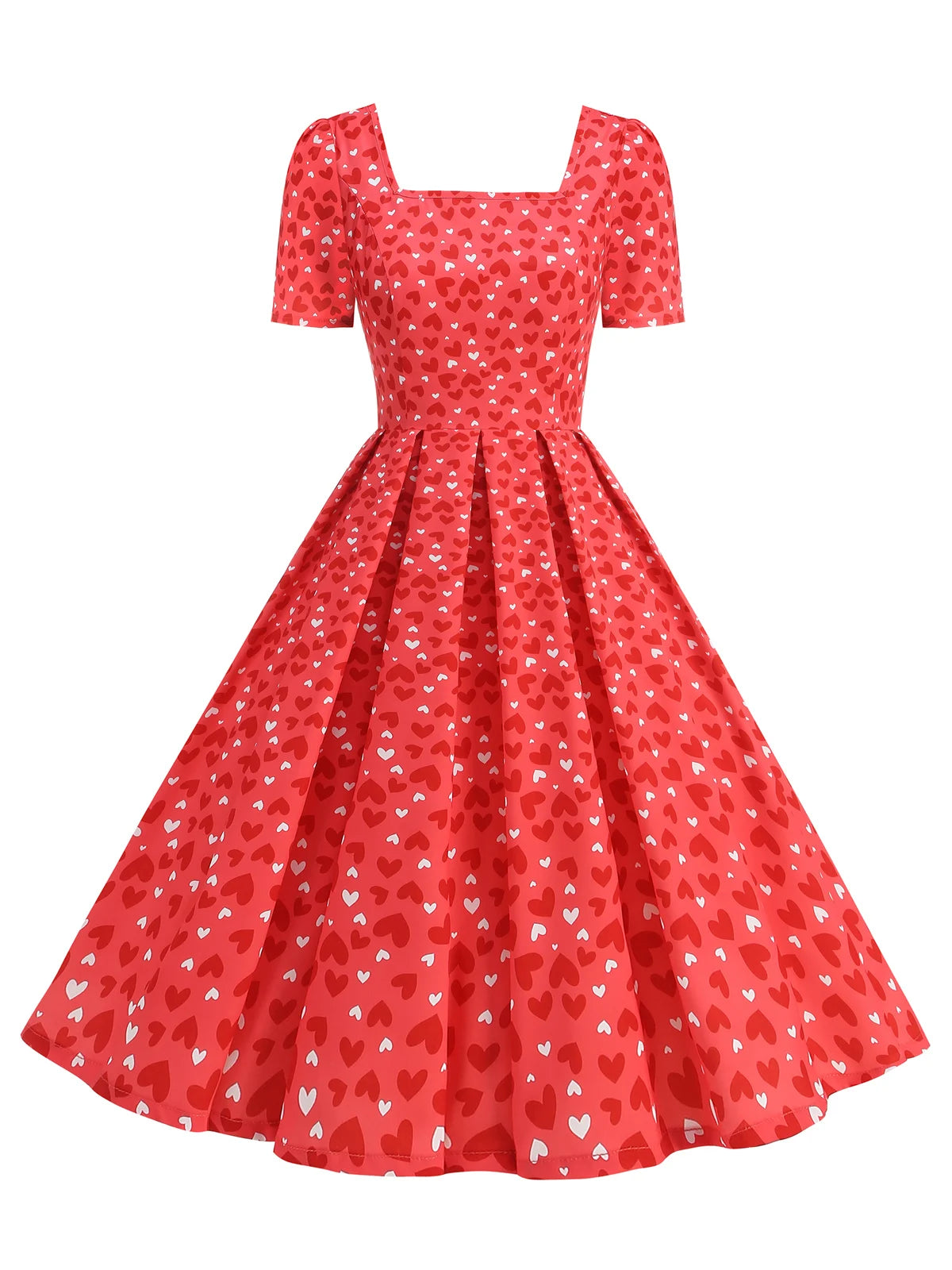Heart Print Square Neck Fit & Flare Dress