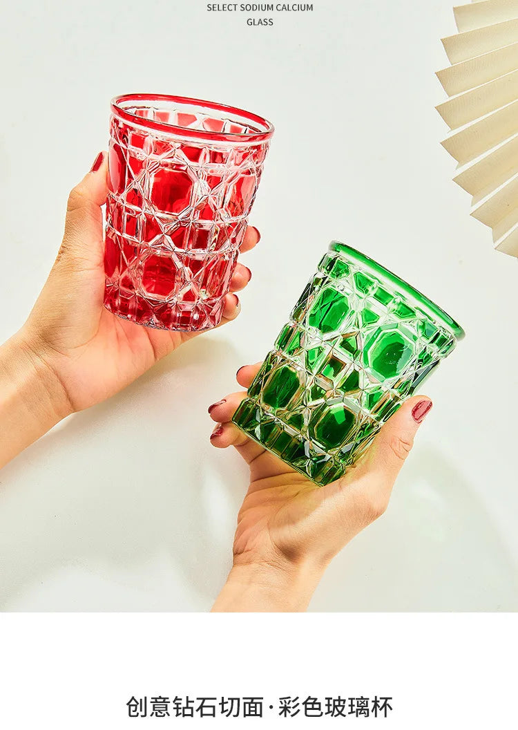 "Mad Men Era" Geometric Carved Plaid Whiskey Glass (360ml)