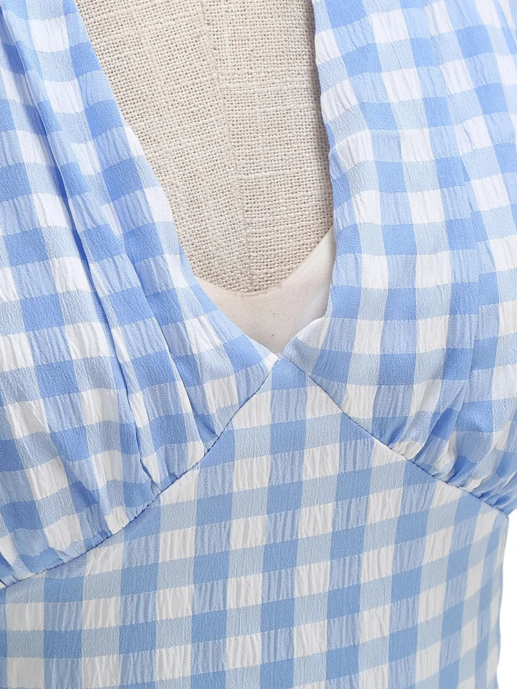 Gingham Halter Full Skirt Dress