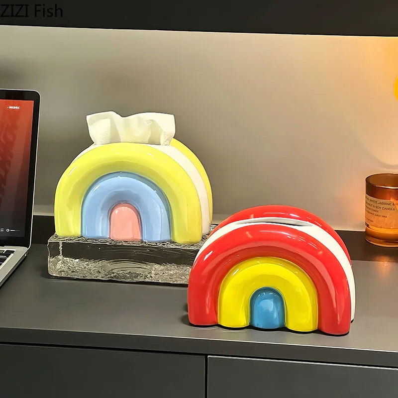 Retro Pop Ceramic Rainbow Tissue Box Cover