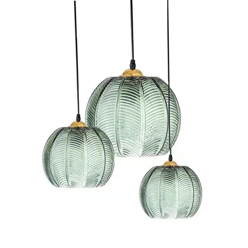 Mid-Century Botanical Dark Green Leaf Glass Pendant Lamp