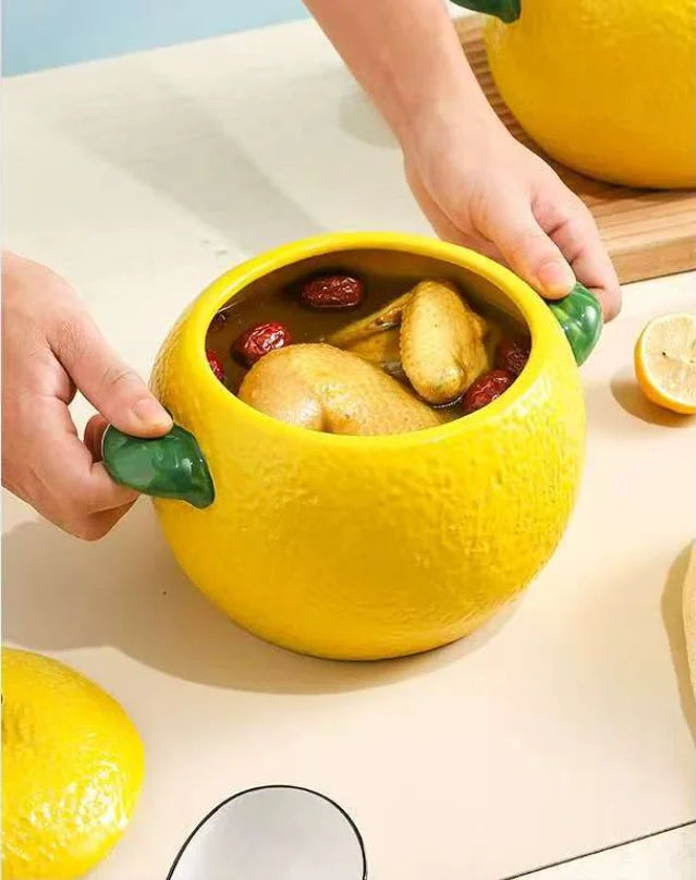 Amalfi Coast Embossed Lemon Soup Pot with Lid