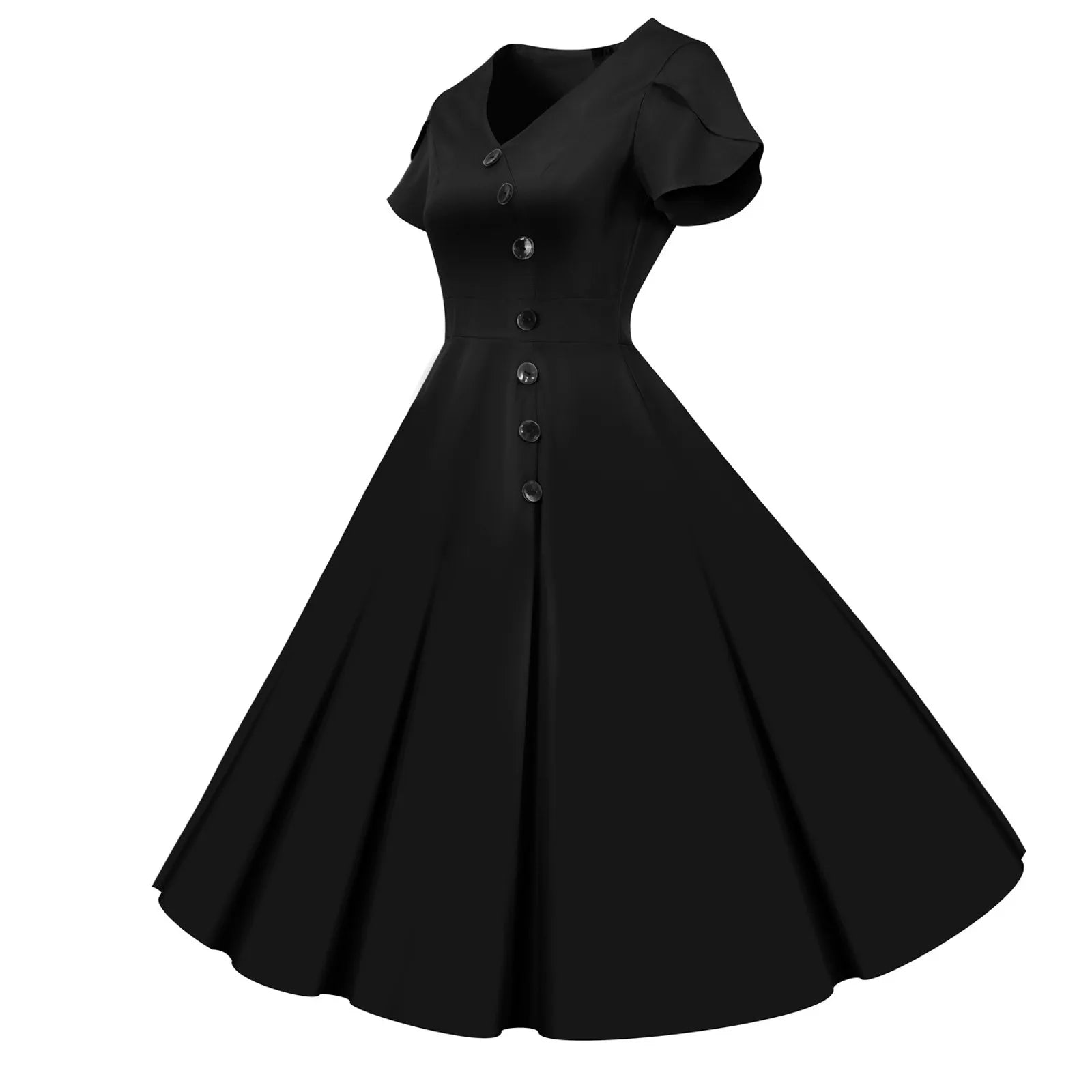 V-Neck Asymmetrical Button Midi Dress