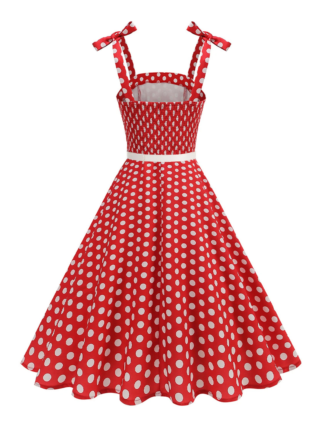 Tie Strap Polka Dot Belted Fit & Flare Dress