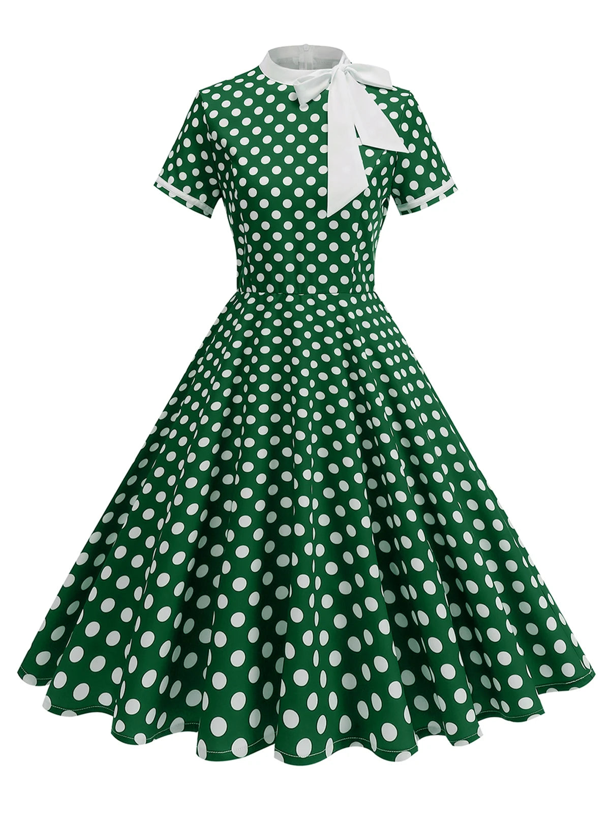 Polka Dot Tie-Neck Fit & Flare Dress