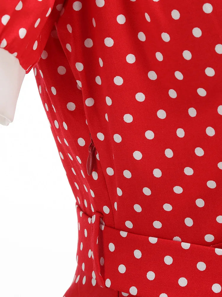 Polka Dot Collared Belted Midi Dress