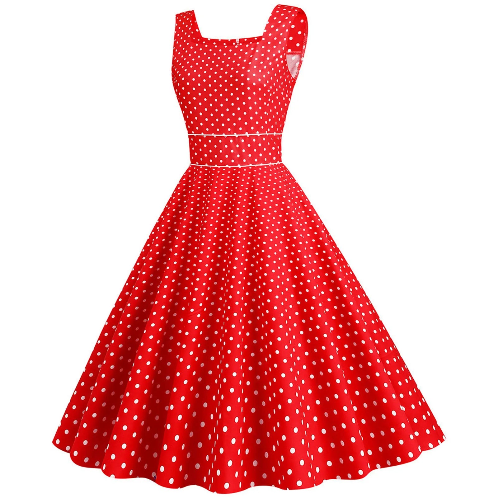 Sleeveless Polka Dot Fit and Flare Midi Dress