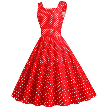 Sleeveless Polka Dot Fit and Flare Midi Dress