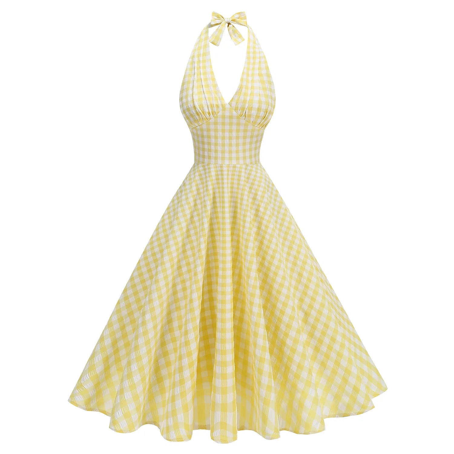 Gingham Halter Full Skirt Dress